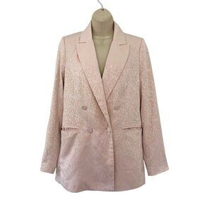 House Of Harlow Woman's Sz S Blush Pink Jacquard Double Breasted Blazer Jacket